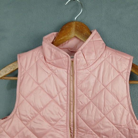 J Crew Crewcuts Quilted Vest Girls Medium‎ Pink Mock Neck Full Zip Outerwear - Picture 3 of 10